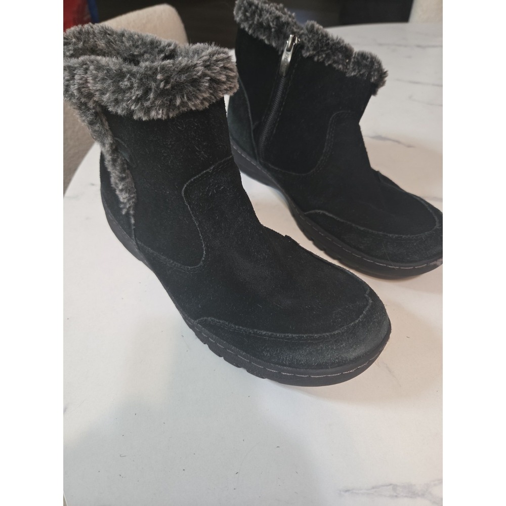 Khombu Iris Women 10m Winter Snow Boots Black Suede Faux Fur Side Zip...